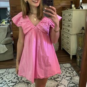 Pink Ruffle Sleeve Dress